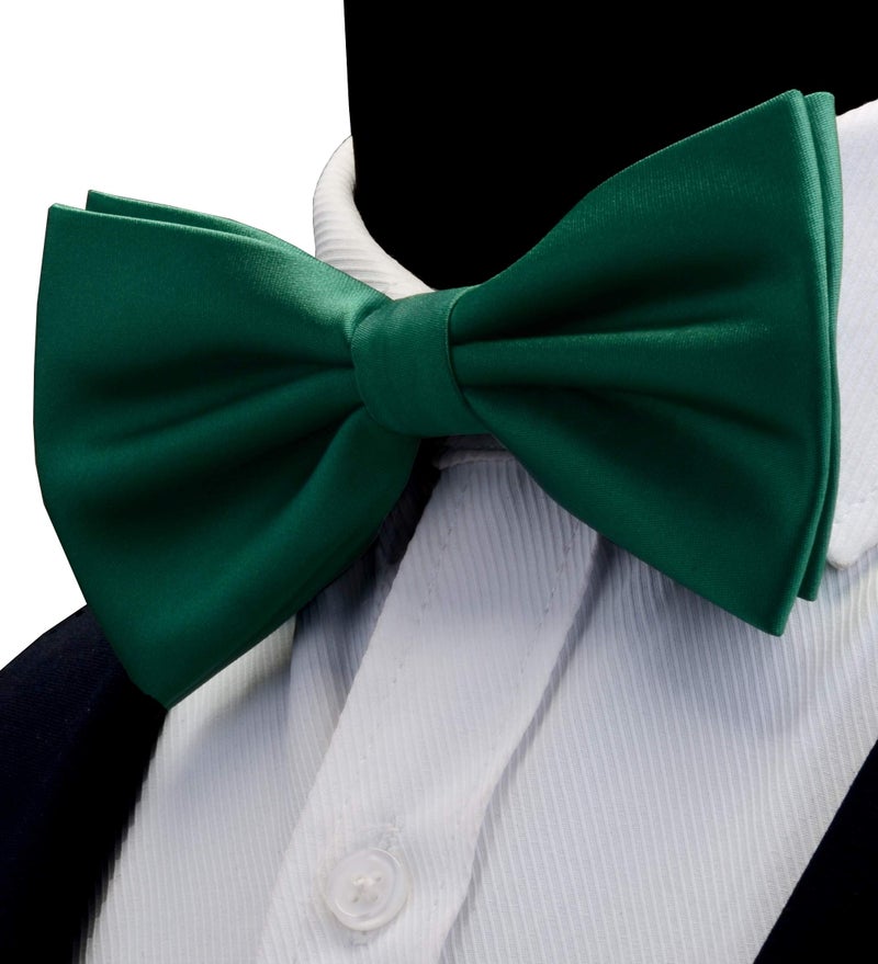 GUSLESON Mens Dark Green Wedding Bow tie Double Fold Pre-tied Bowtie and Pocket Square Cufflink Set Accessories (0570-10) - Image 3
